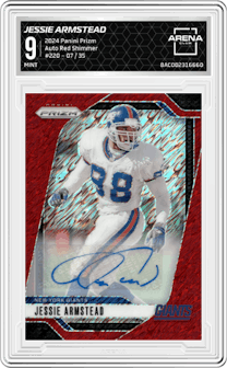 Jessie Armstead from the 2024 Panini Prizm set featuring a Red Shimmer parallel graded by Arena Club and given an overall grade of 9.