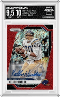 Kellen Winslow from the 2024 Panini Prizm set featuring a Red Shimmer parallel graded by Arena Club and given an overall grade of 9.5.