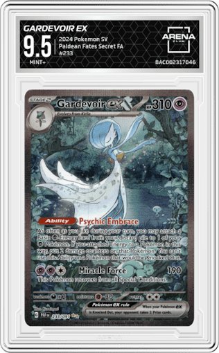 Gardevoir ex from the 2024 Pokemon SV set graded by Arena Club and given an overall grade of 9.5.