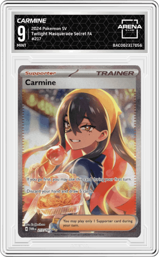 Carmine from the 2024 Pokemon SV set graded by Arena Club and given an overall grade of 9.