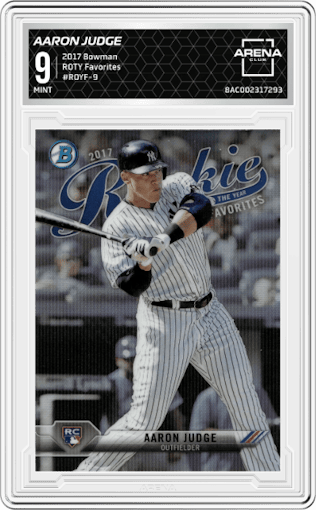 Aaron Judge from the 2017 Bowman set graded by Arena Club and given an overall grade of 9.