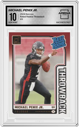 Michael Penix Jr. from the 2024 Donruss set graded by Arena Club and given an overall grade of 10.