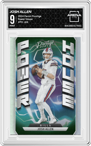 Josh Allen from the 2024 Panini Prestige  set graded by Arena Club and given an overall grade of 9.