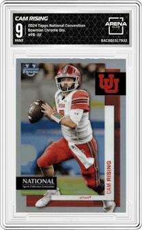 Cam Rising from the 2024 Topps National Convention set graded by Arena Club and given an overall grade of 9.