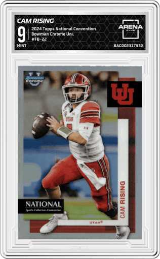 Cam Rising from the 2024 Topps National Convention set graded by Arena Club and given an overall grade of 9.