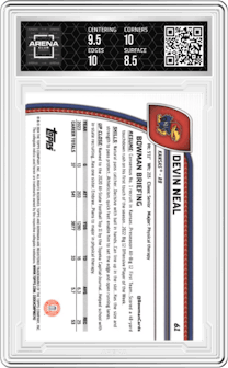 Devin Neal from the 2024 Bowman University Chrome set featuring a Gold Shimmer parallel graded by Arena Club and given an overall grade of 9.