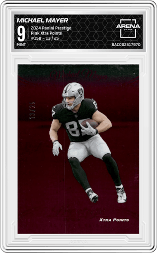 Michael Mayer from the 2024 Panini Prestige  set featuring a Pink Xtra Points parallel graded by Arena Club and given an overall grade of 9.