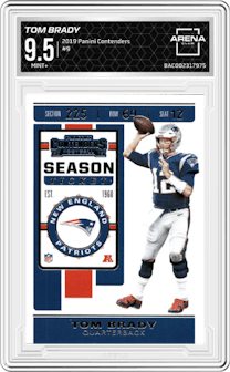 Tom Brady from the 2019 Panini Contenders set graded by Arena Club and given an overall grade of 9.5.