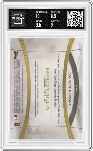 Brandon Phillips from the 2014 Topps Supreme set graded by Arena Club and given an overall grade of 9.5.
