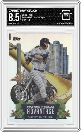 Christian Yelich from the 2022 Topps Series 2 set graded by Arena Club and given an overall grade of 8.5.