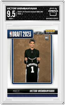 Victor Wembanyama from the 2023-24 Panini Instant NBA Draft Night set graded by Arena Club and given an overall grade of 9.5.