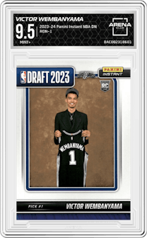 Victor Wembanyama from the 2023-24 Panini Instant NBA Draft Night set graded by Arena Club and given an overall grade of 9.5.