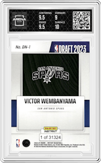 Victor Wembanyama from the 2023-24 Panini Instant NBA Draft Night set graded by Arena Club and given an overall grade of 9.5.