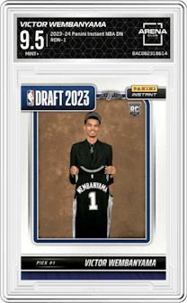 Victor Wembanyama from the 2023-24 Panini Instant NBA Draft Night set graded by Arena Club and given an overall grade of 9.5.