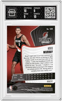 Kris Murray from the 2023-24 Panini Revolution set featuring a Galactic parallel graded by Arena Club and given an overall grade of 9.5.