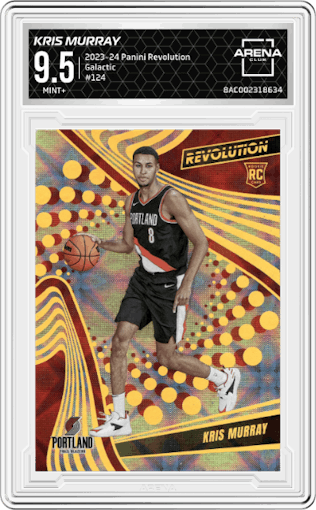 Kris Murray from the 2023-24 Panini Revolution set featuring a Galactic parallel graded by Arena Club and given an overall grade of 9.5.