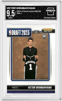 Victor Wembanyama from the 2023-24 Panini Instant NBA Draft Night set graded by Arena Club and given an overall grade of 9.5.