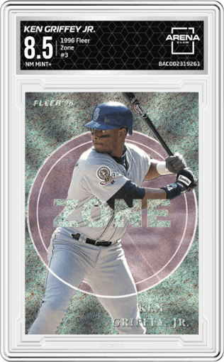 Ken Griffey Jr. from the 1996 Fleer set graded by Arena Club and given an overall grade of 8.5.