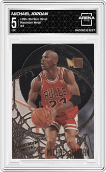 Michael Jordan from the 1995-96 Fleer Metal set graded by Arena Club and given an overall grade of 5.