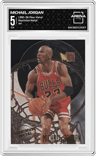 Michael Jordan from the 1995-96 Fleer Metal set graded by Arena Club and given an overall grade of 5.