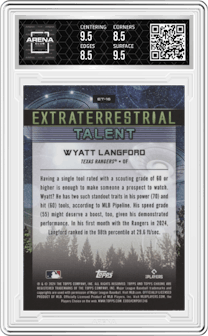 Wyatt Langford from the 2024 Topps Cosmic Chrome set graded by Arena Club and given an overall grade of 9.