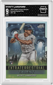Wyatt Langford from the 2024 Topps Cosmic Chrome set graded by Arena Club and given an overall grade of 9.