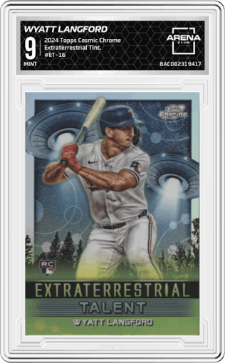 Wyatt Langford from the 2024 Topps Cosmic Chrome set graded by Arena Club and given an overall grade of 9.