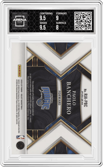 Paolo Banchero from the 2022-23 Panini Select set featuring a Red Wave parallel graded by Arena Club and given an overall grade of 8.5.