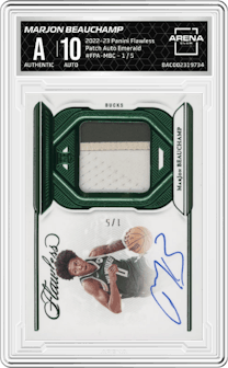 MarJon Beauchamp from the 2022-23 Panini Flawless set featuring a Emerald parallel graded by Arena Club and given an overall grade of 0.