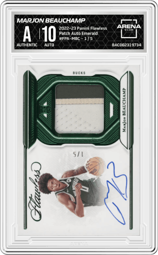 MarJon Beauchamp from the 2022-23 Panini Flawless set featuring a Emerald parallel graded by Arena Club.