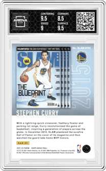 Stephen Curry from the 2021-22 Panini NBA Hoops set graded by Arena Club and given an overall grade of 9.