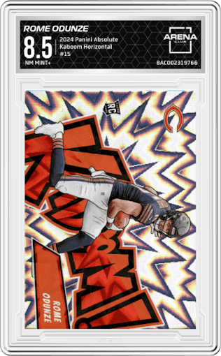Rome Odunze from the 2024 Panini Absolute set graded by Arena Club and given an overall grade of 8.5.