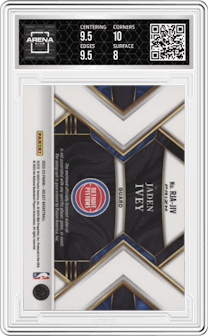 Jaden Ivey from the 2022-23 Panini Select set featuring a Red Wave parallel graded by Arena Club and given an overall grade of 8.5.