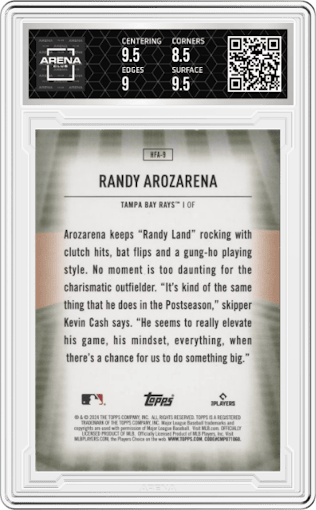 Randy Arozarena from the 2024 Topps  set graded by Arena Club and given an overall grade of 9.