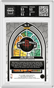 Jalen Green from the 2021-22 Panini Mosaic  set graded by Arena Club and given an overall grade of 8.5.
