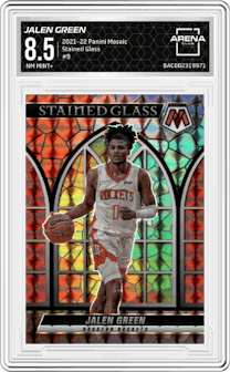 Jalen Green from the 2021-22 Panini Mosaic  set graded by Arena Club and given an overall grade of 8.5.