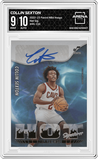 Collin Sexton from the 2022-23 Panini NBA Hoops set graded by Arena Club and given an overall grade of 9.