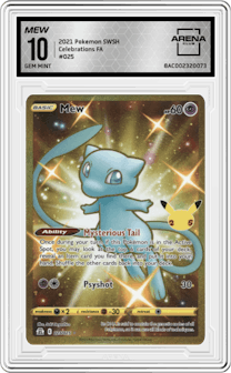 Mew from the 2021 Pokemon SWSH set graded by Arena Club and given an overall grade of 10.