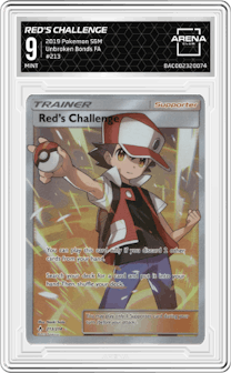 Red's Challenge from the 2019 Pokemon S&M  set graded by Arena Club and given an overall grade of 9.
