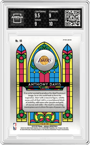 Anthony Davis from the 2019-20 Panini Mosaic  set graded by Arena Club and given an overall grade of 9.5.