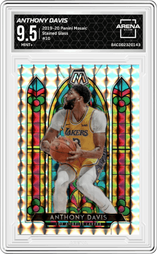 Anthony Davis from the 2019-20 Panini Mosaic  set graded by Arena Club and given an overall grade of 9.5.