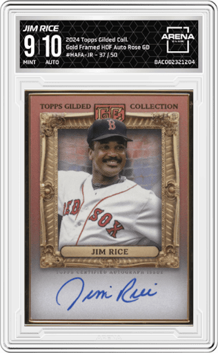 Jim Rice from the 2024 Topps Gilded Collection set featuring a Rose Gold parallel graded by Arena Club and given an overall grade of 9.