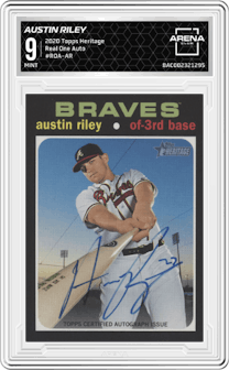 Austin Riley from the 2020 Topps Heritage set graded by Arena Club and given an overall grade of 9.