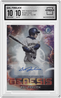 Sal Frelick from the 2021 Bowman Draft set graded by Arena Club and given an overall grade of 10.