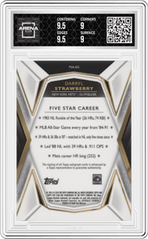 Darryl Strawberry from the 2019 Topps Five Star set featuring a Green parallel graded by Arena Club and given an overall grade of 9.5.