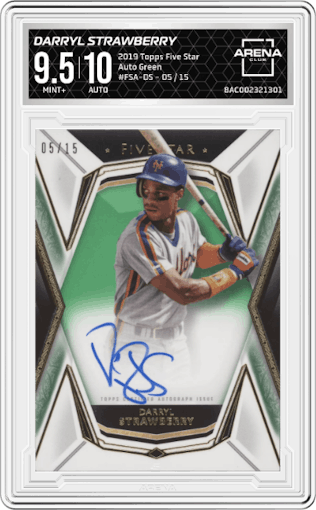 Darryl Strawberry from the 2019 Topps Five Star set featuring a Green parallel graded by Arena Club and given an overall grade of 9.5.