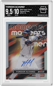 Yordan Alvarez from the 2023 Topps Finest set graded by Arena Club and given an overall grade of 9.5.
