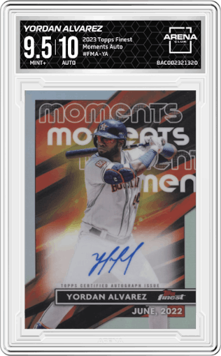 Yordan Alvarez from the 2023 Topps Finest set graded by Arena Club and given an overall grade of 9.5.