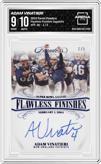 Adam Vinatieri from the 2019 Panini Flawless set featuring a Sapphire parallel graded by Arena Club and given an overall grade of 9.