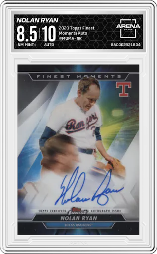 Nolan Ryan from the 2020 Topps Finest set graded by Arena Club and given an overall grade of 8.5.